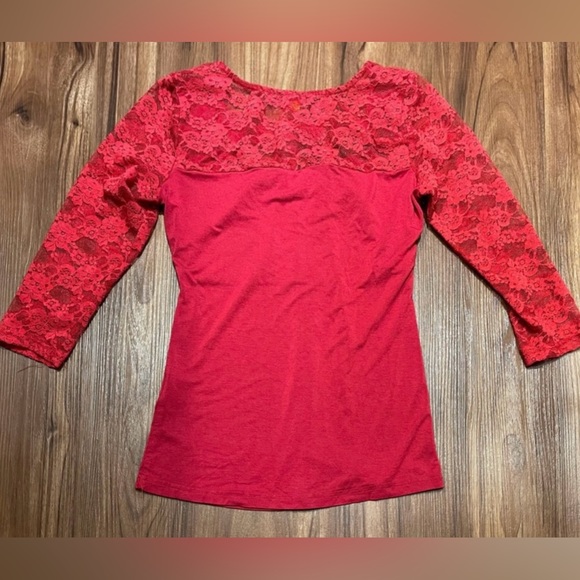 Vivalace Red Lace 3/4 Length Sleeve Ruched Shirt / Top - S - Picture 6 of 6